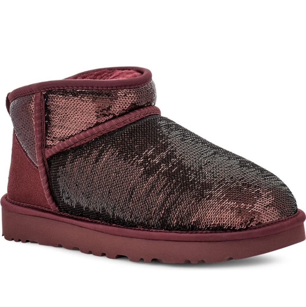 UGG Ultra Mini Mirror Ball Sequin Boots Wild Grape Designer Sherpa #146